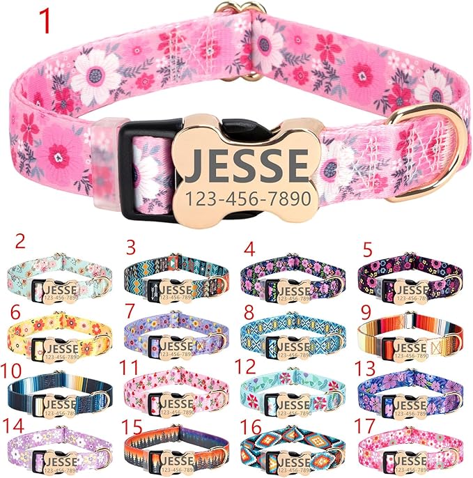 Moonpet Personalized Custom Customized Dog Collar with Engraved ID Dog Name and Phone Number on Bone Buckle/Heavy Duty Adjustable Dog Collars for Puppy X-Small Small Medium Large X-Large Boy Girl Dogs
