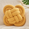 Xiashrk Knot Pillow Ball, 12" Soft Decorative Throw Pillows for Couch Bed, Dark Yellow Knotted Plush Throw Pillow Handmade Square Cushion Home Couch Decor Pillows for Living Room