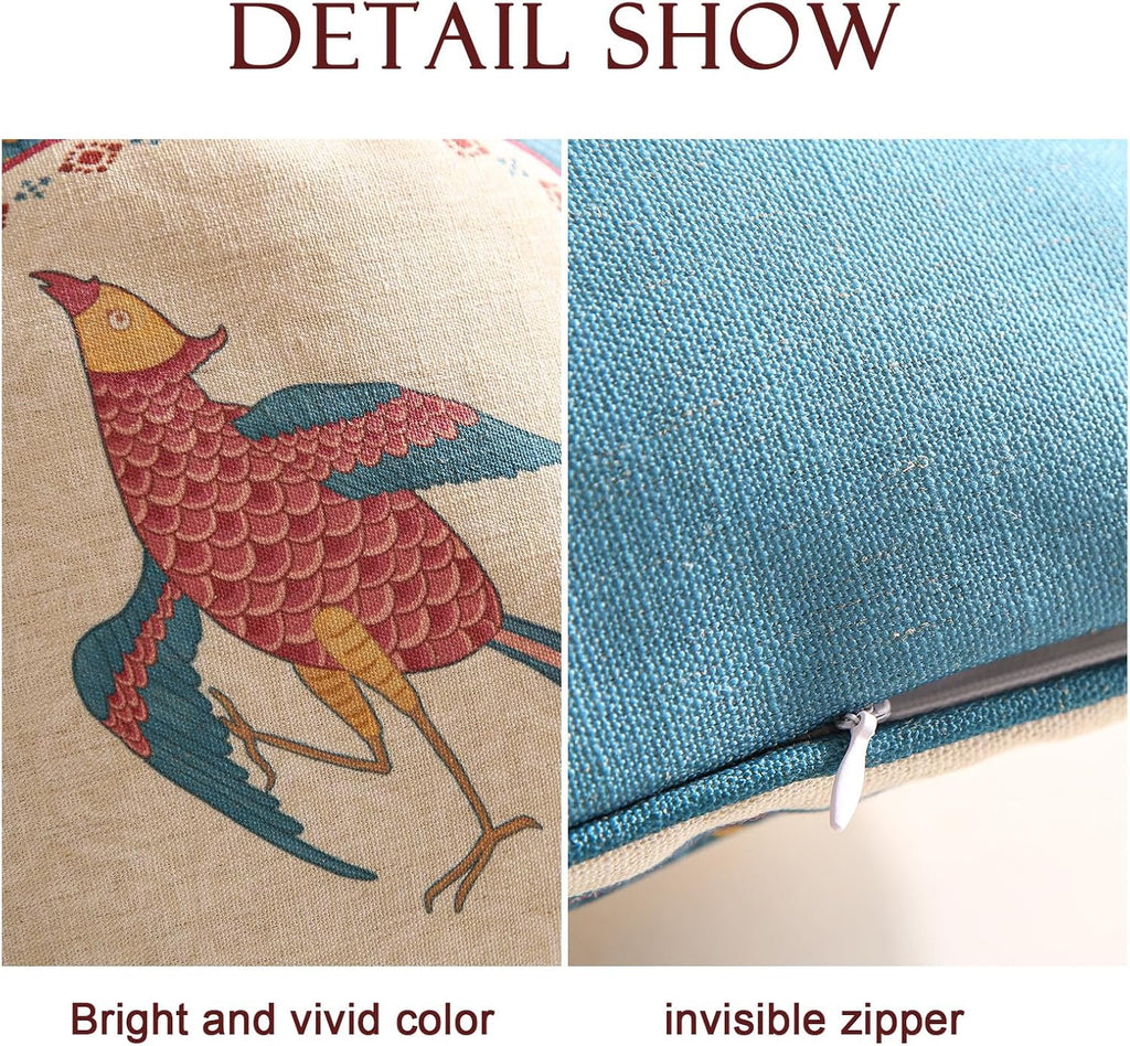 Navy Blue Throw Pillow Covers,Rustic Animal Print with Peacock Pattern Linen Pillowcases,Decorative Round Pillows Cushion Covers for Sofa Bed Couch Chair, Diameter 16"