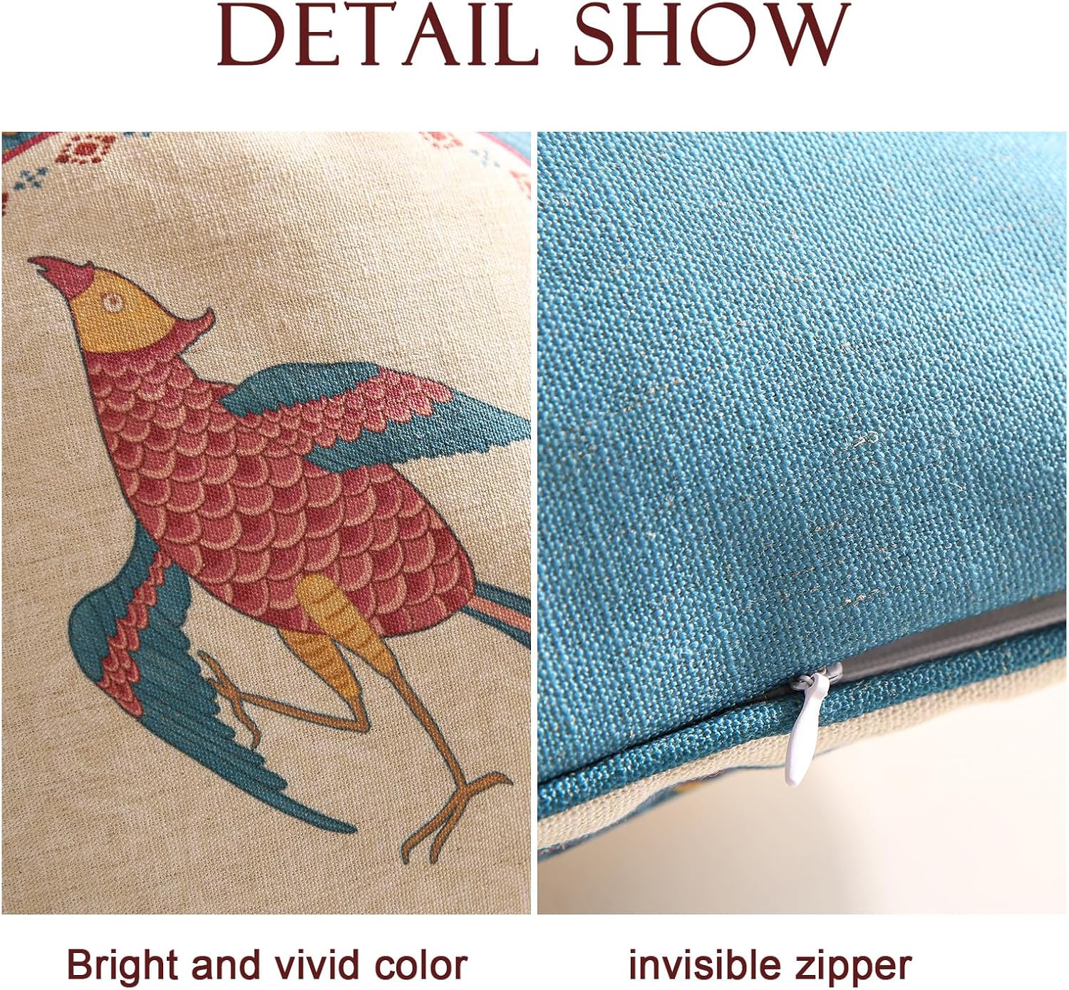 Navy Blue Throw Pillow Covers,Rustic Animal Print with Peacock Pattern Linen Pillowcases,Decorative Round Pillows Cushion Covers for Sofa Bed Couch Chair, Diameter 16"