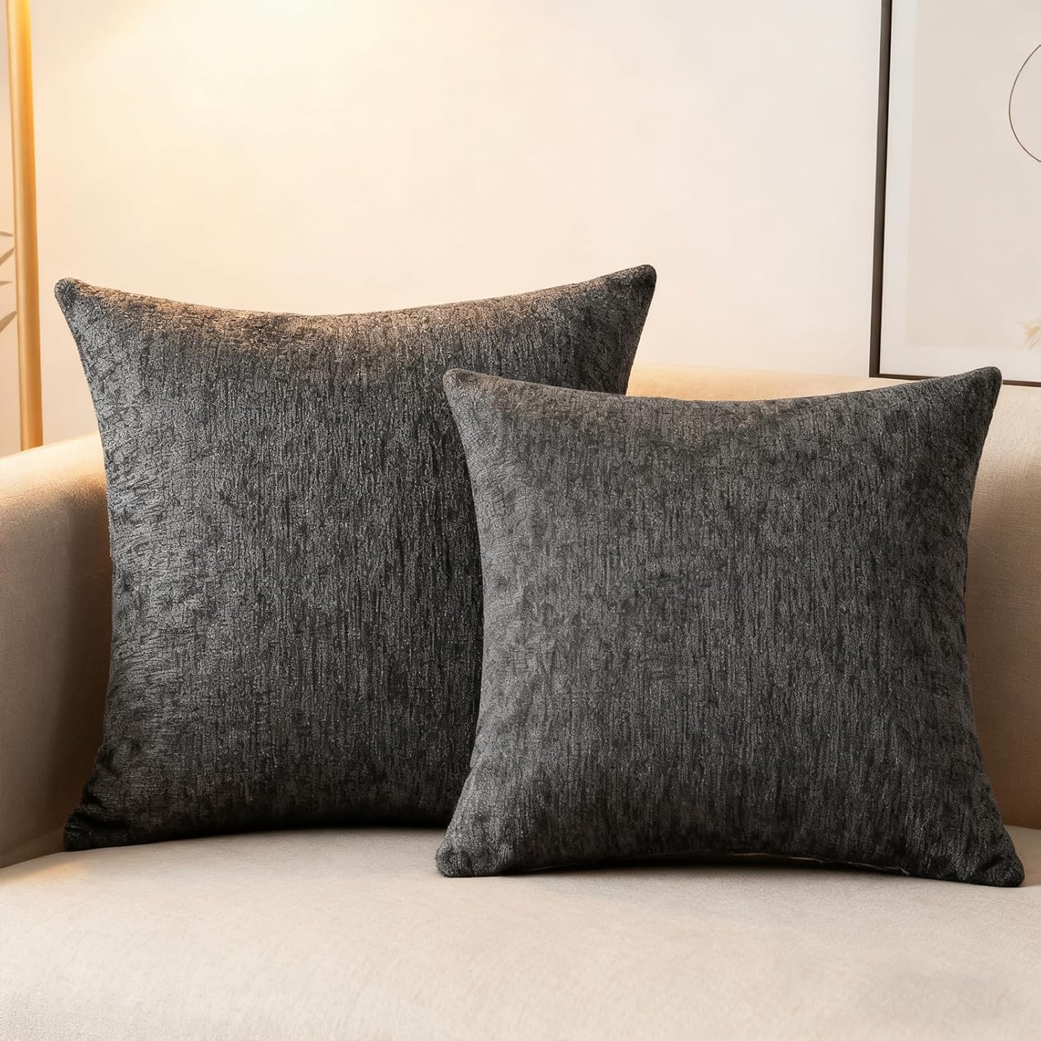 Throw Couch Pillow with Insert 18x18 Inches Set of 2 Square, Cute Modern Home Fall Decor for Living Room Sofa Bed Cushion Accent Case, Anthropologie Style Home Decor (Agate Gray #P2-15)