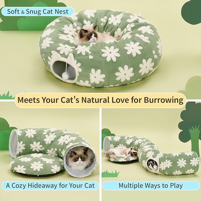 Pesen Cat Tunnel Bed with Soft Cushion, Cat Toys for Indoor Cats Enhance Bonding Between Pets and Owners, Encourage Exploration, and Satisfy Natural Instincts for Kittens, Dogs, and Rabbits