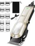 Dog Clippers for Grooming with 12V High Power Plug-in for Thick Heavy Coats Quiet, Pet Electric Professional Hair Grooming Clippers kit with 10 Metal Guard Combs Brush for Dogs Cats Pets (Gold)