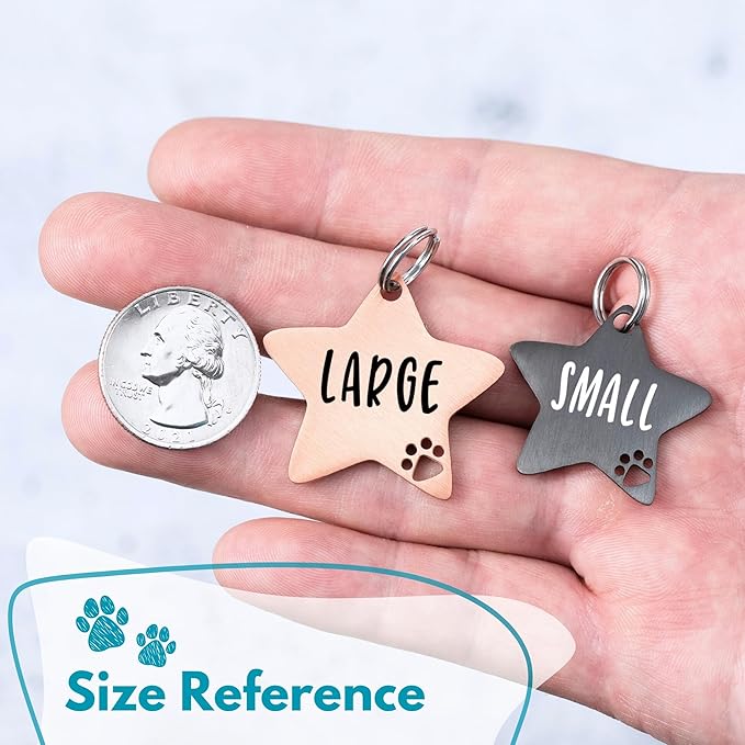 Ultra Joys Dog Tags Personalized for Pets - Hollow Paw Custom Pet ID Tag - Engraved Dog Tag for Small, Large Dogs - Large Star in Black