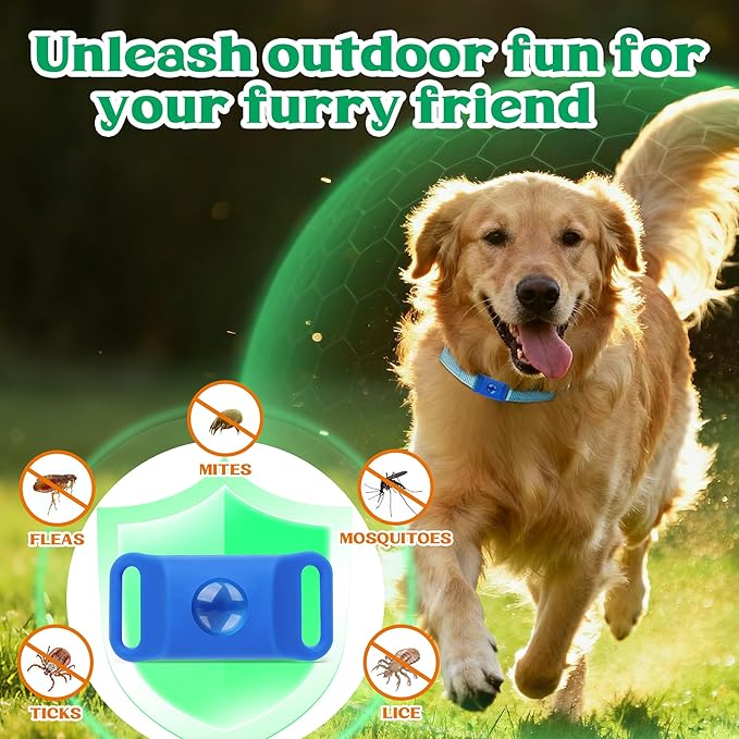 Natural Flea and Tick Prevention Dog Tag – Waterproof Collar Pendant with 2 Extra Refills, Blue, Safe for All Breeds,Collar Not Included