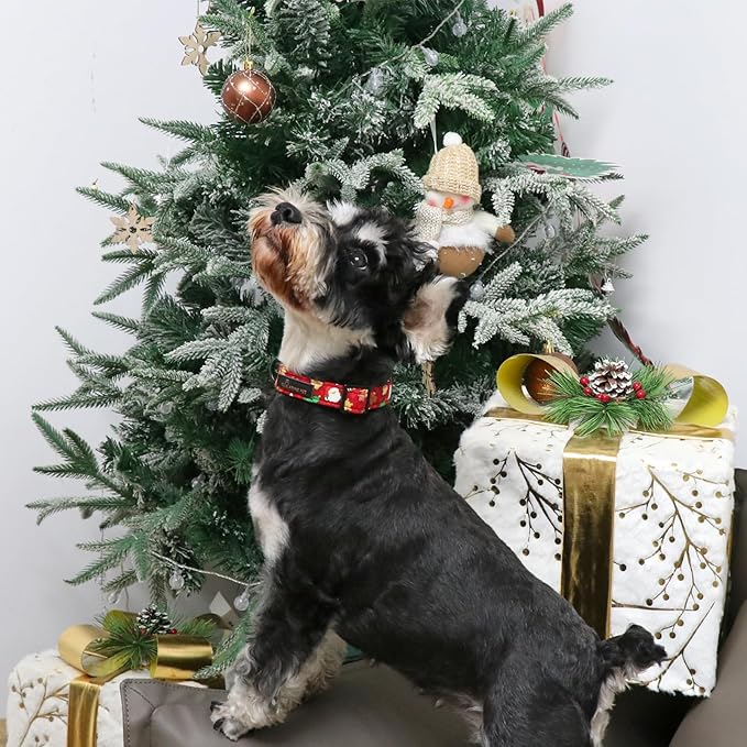ARING PET Christmas Dog Collar Cute Santa Claus Dog Collar, Adjustable Cotton Red Dog Collars Puppy Collar for Small Medium Large Boy and Girl Dogs