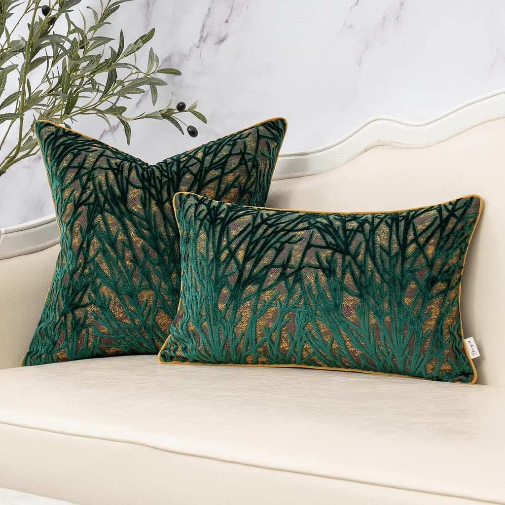 Yangest Green Twigs Throw Pillow Cover Branches Velvet Cushion Case Neutral Pillowcase for Sofa Couch Bedroom Living Room Home Decor,20x20 Inch