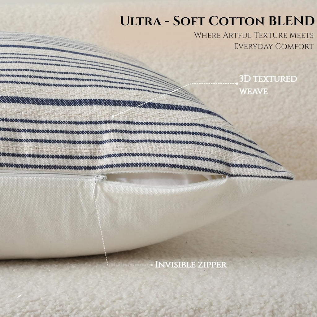 DWR Striped 3D Textured Weave Throw Pillow Covers 18x18 Set of 2, Polyester Cotton Blend in Navy, Modern Farmhouse Decorative Pillow Cases for Couch Sofa Bed Living Room