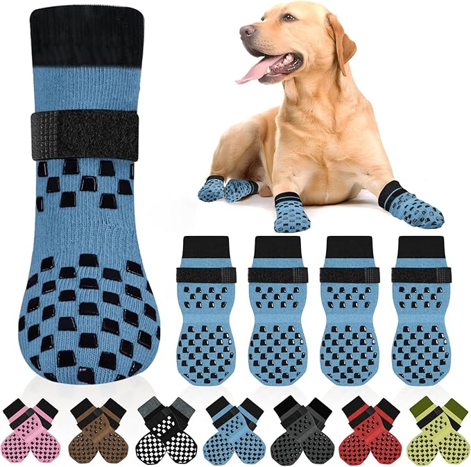 Non Slip Dog Socks to Prevent Licking Paws Grippy Socks for Senior Dog on Hardwood Floors Anti Slip Dog Socks for Hot Pavement Double Side Paw Protector Prevent Scratching Blue XXL