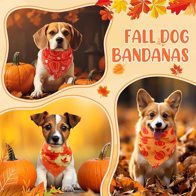 Weewooday 50 Pcs Fall Dog Bandanas Bulk for Dogs Soft Bibs Adjustable Triangle pet Bandana for Small Medium Large Costume(Leaves Pattern, 25.6 x 17.7 x 17.7 Inch)