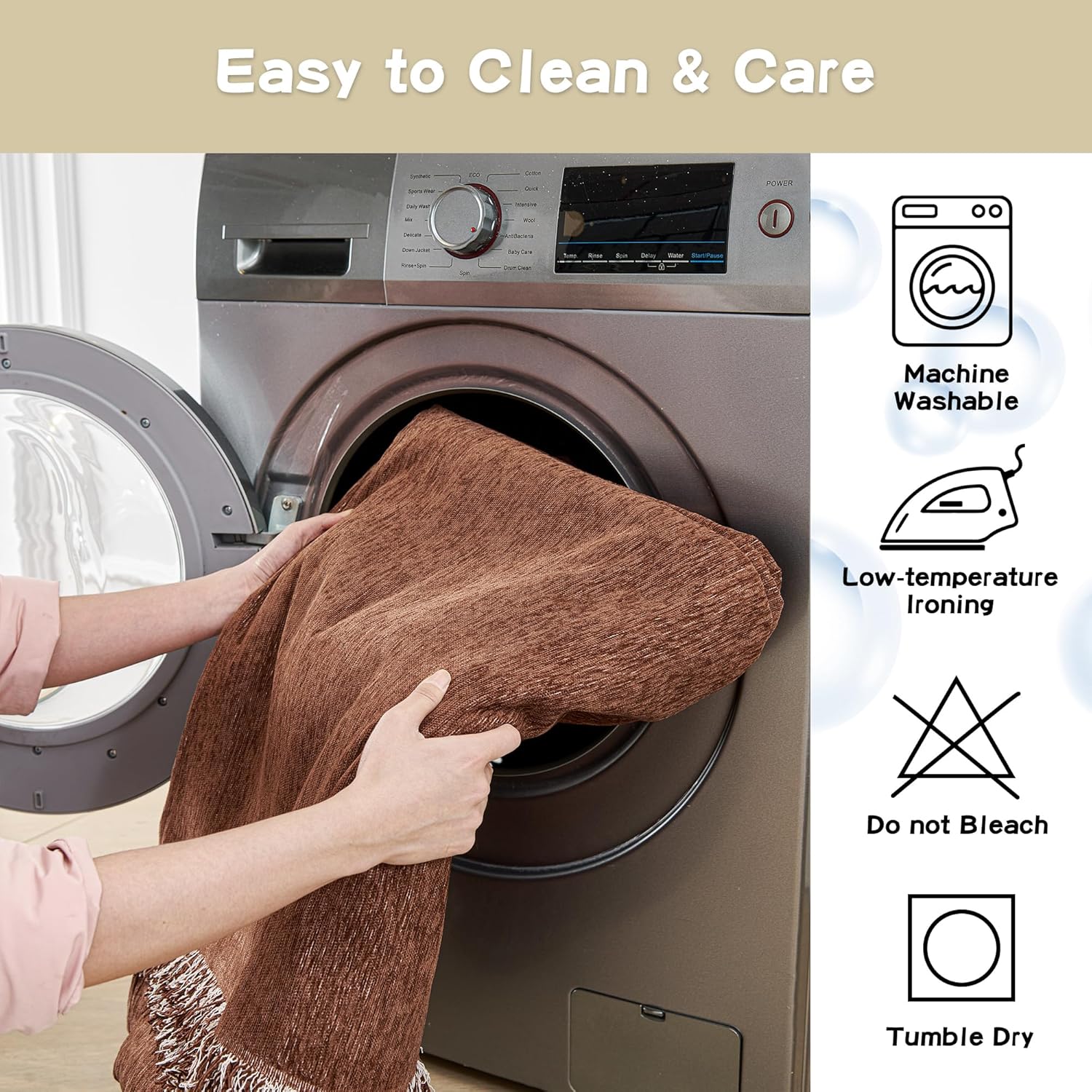 MYSKY HOME Chocolate Couch Cover Non Slip Dog Sectional Sofa Cover for 3 Cushion Couch Sofa Slipcover with Tassels Futon Cover Non Slip Washable Furniture Protector Cover for Pet, Cat, 91"x118"