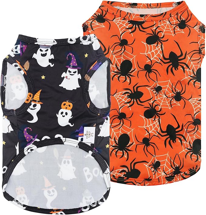 CuteBone Halloween Dog Shirts 2-Pack Soft Pet Clothes Breathable Summer Vest for Small Puppy and Stretchy Cat Apparel 2BX22S
