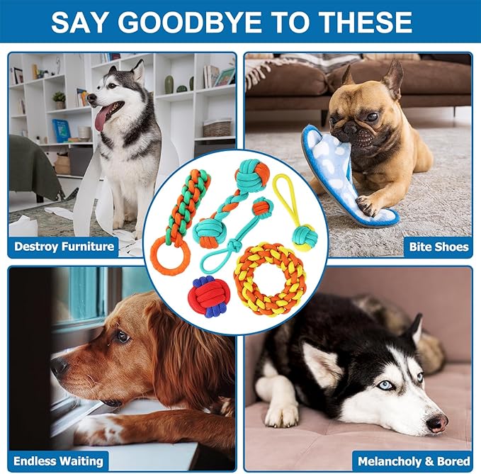 Aitmexcn Dog Rope Toys for Medium and Small Aggressive Chewers, 6 Pack Heavy Duty Puppy Toys for Large, Dental Cleaning Chew Toys, Tug Toy for Boredom, 100% Cotton Indestructible Pet Toy