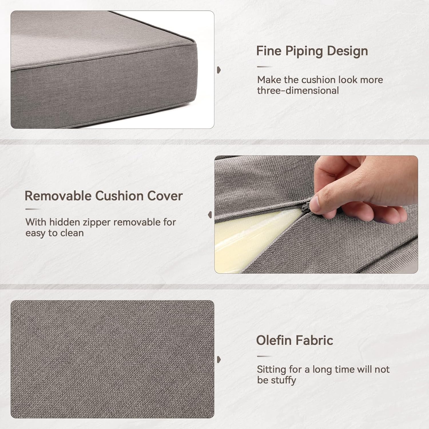 6" Thick Outdoor Cushions 24x24x6, 7-Set Deep Seat Patio Cushions with Removable Cover, Waterproof & Fade Resistant Replacement for Wicker Chair, Loveseat, Sofa - Grey