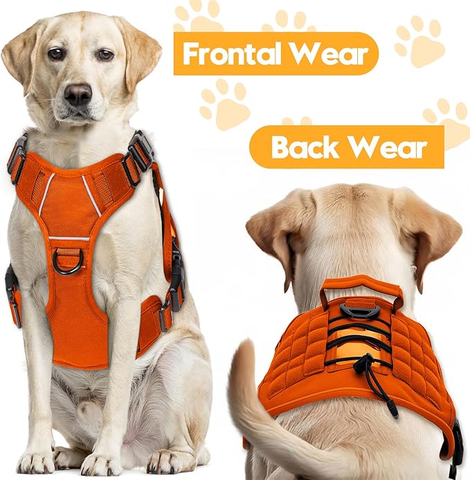 Heavy-Duty Tactical Dog Harness for Large Dogs, No Pull Adjustable Reflective Pet Vest with Molle System, K9 Military-Grade Control for Service Training, Outdoor & 10+ Breeds, Orange, XX-Large