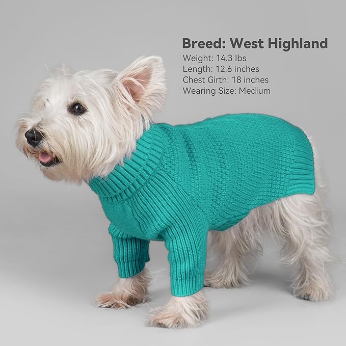 cyeollo Warm Stretchy Sweaters for Medium to Large Dogs Boy & Girl, Pullover Knitted Thermal Winter Big Dog Clothes with Sleeves Turtleneck Pet Beagle Border Collie Apparel, Aqua Green XXL