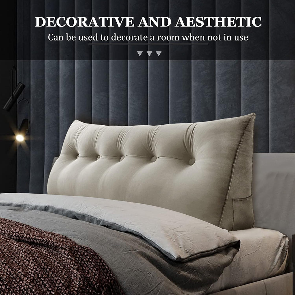 Wedge Headboard Pillow Dorm Room Reading Pillow Back Support for Sitting Up in Bed Bolster Lumbar Cushion Body Positioning Bedrest Velvet 59in Light Tan Queen