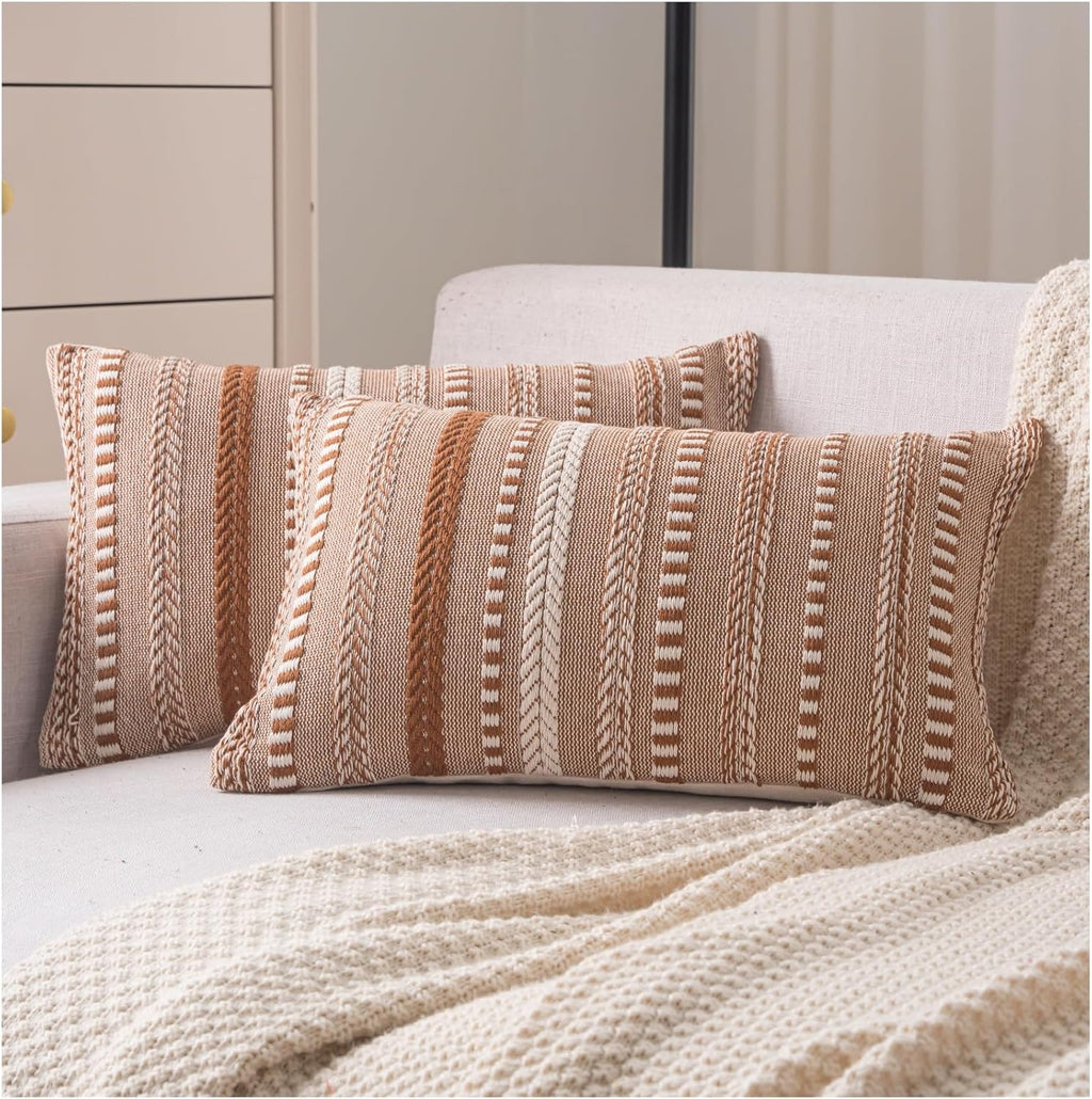Boho Throw Pillow Covers 12x20 Inch Set of 2, Farmhouse Decorative Couch Pillow Cases, Brown Accent Pillows of Bed, Sofa Bedroom Living Room Home Decor Cushion Cover