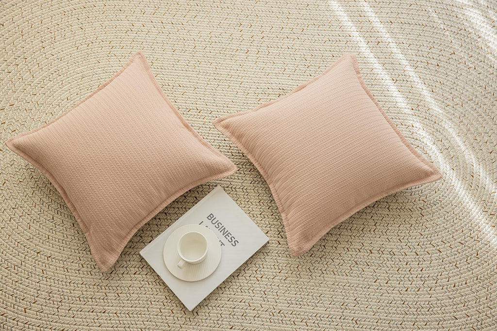 Set of 2 Cozy Striped Herringbone Flange Throw Pillow Covers, Aesthetic Embossed Pattern Pillow Covers for Couch and Bed - 18"x18", Melon