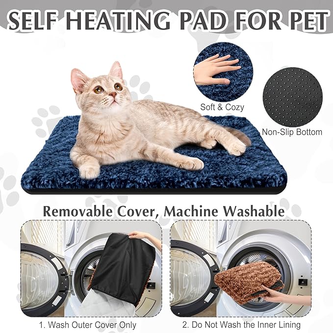 4 Pack Self Warming Cat Bed Indoor Self Heating Dog Cat Pad Washable Thermal Pet Kennel Pad Crate Bed Mat Reflect Body Heat for Outdoor(Mixed Colors,18 x 24 Inch)