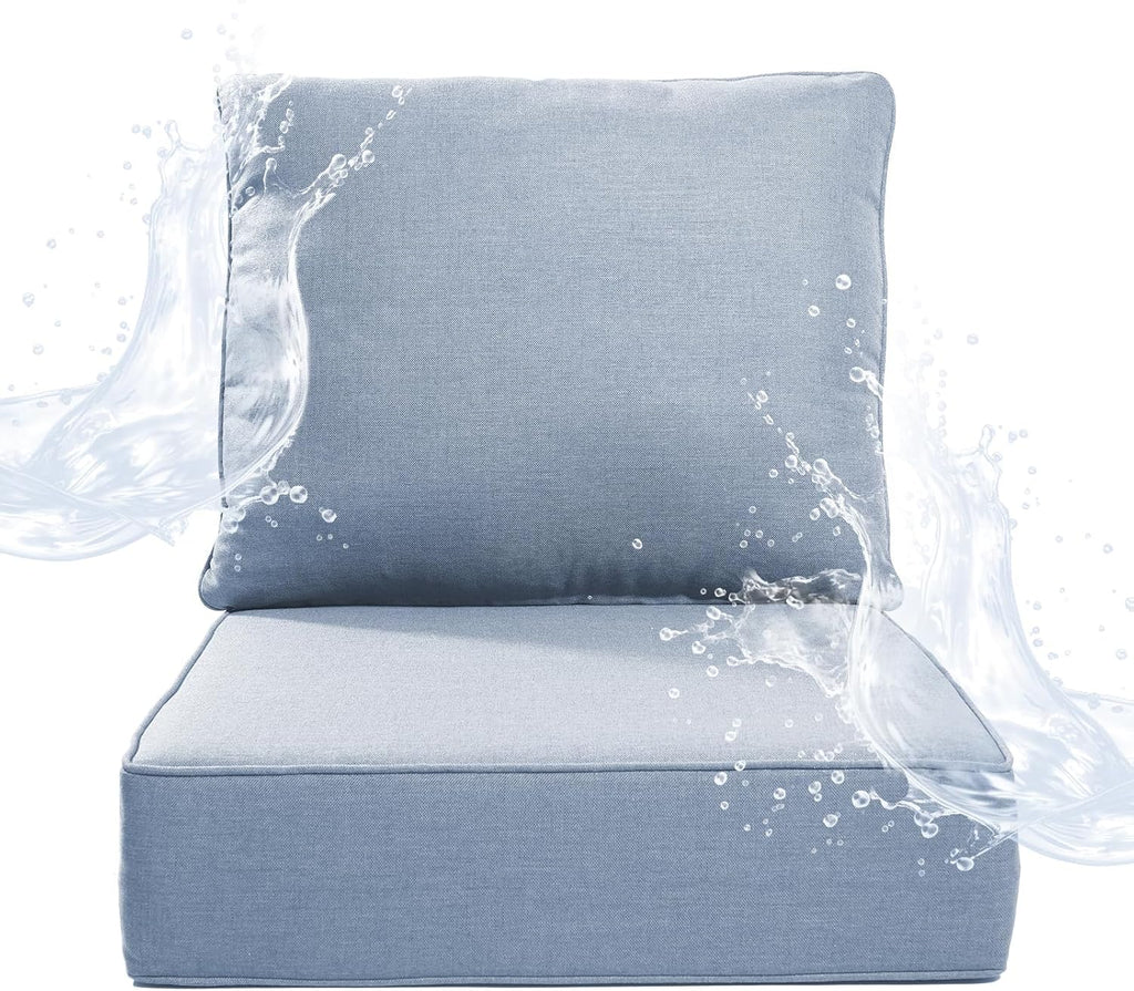 6 inches Thicker Outdoor Chair Cushions Set- 24" *24" *6" Waterproof Patio Furniture Cushions with Removable Cover, 28D High Density Sponge Filling Thicken Outdoor Patio Cushions - Baby Blue
