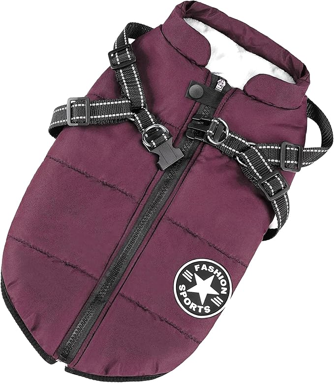 Aiboria Dog Jackets for Winter Windproof Waterproof 2 in 1 Outfit Cold Weather Coat Dog Vest Harness Puppy Winter Warm Jacket Purple S
