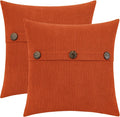 HWY 50 Burnt Orange Chenille Throw Pillow Covers 16x16 Inch with Triple Buttons, Soft Fall Farmhouse Accent Decorative Cushion Cases for Couch Sofa Bed Bedroom Pack of 2