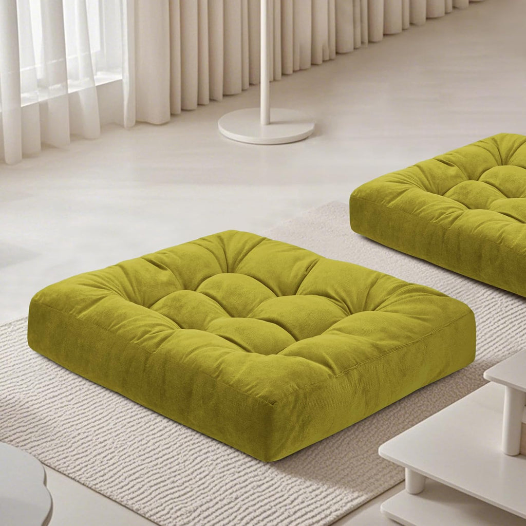 Meditation Floor Pillow 22×22 Inch 2 Pack Large Floor Cushions for Adults Square Tufted Corduroy Floor Pillows for Yoga Living Tatami Room Green