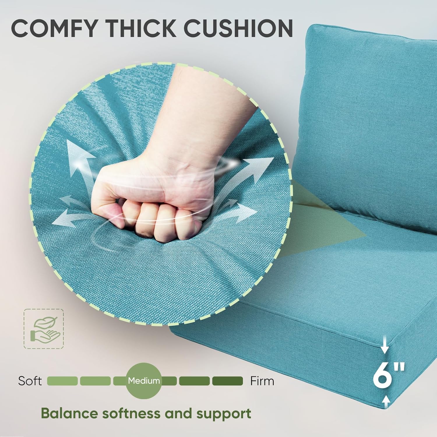 Outdoor Chair Cushion Set, 24x24 Waterproof Patio Chair Cushions, 6" Thickened Seat Cushions for Outdoor, Include 1 Seat Cushion and 1 Back Cushion, Thick/CyanBlue