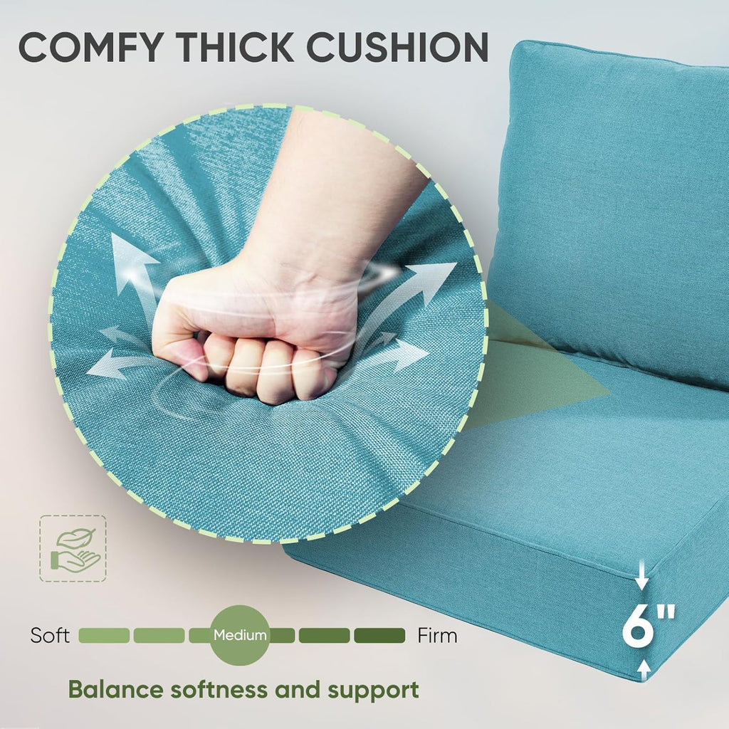 Outdoor Chair Cushions Set of 2, Waterproof 24x24 Patio Chair Cushions, 6" Thickened Seat Cushion for Outdoor Furniture, Couch Cushion Replacement, Include 2 Back & 2 Seat Cushion, Thick/CyanBlue
