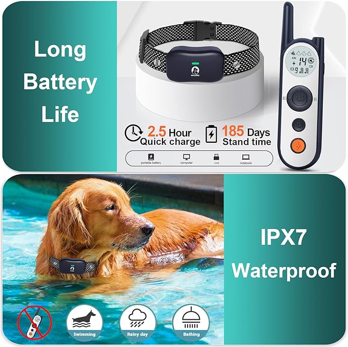 MIMOFPET Wireless Dog Fence for 2 Dogs - Covers up to 856-Acre Electric Fence,185 Days Standby Time Training Collar,Pet Containment System with 3 Training Mode,Flash Light and Waterproof