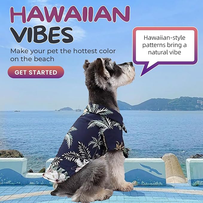 Hawaii Dog Shirt, Pet Summer T-Shirts Dog Style Floral Breathable Cool Clothes Hawaiian Shirts for Small Dogs and Cats Owner and Pet Shirts are Sold Separately