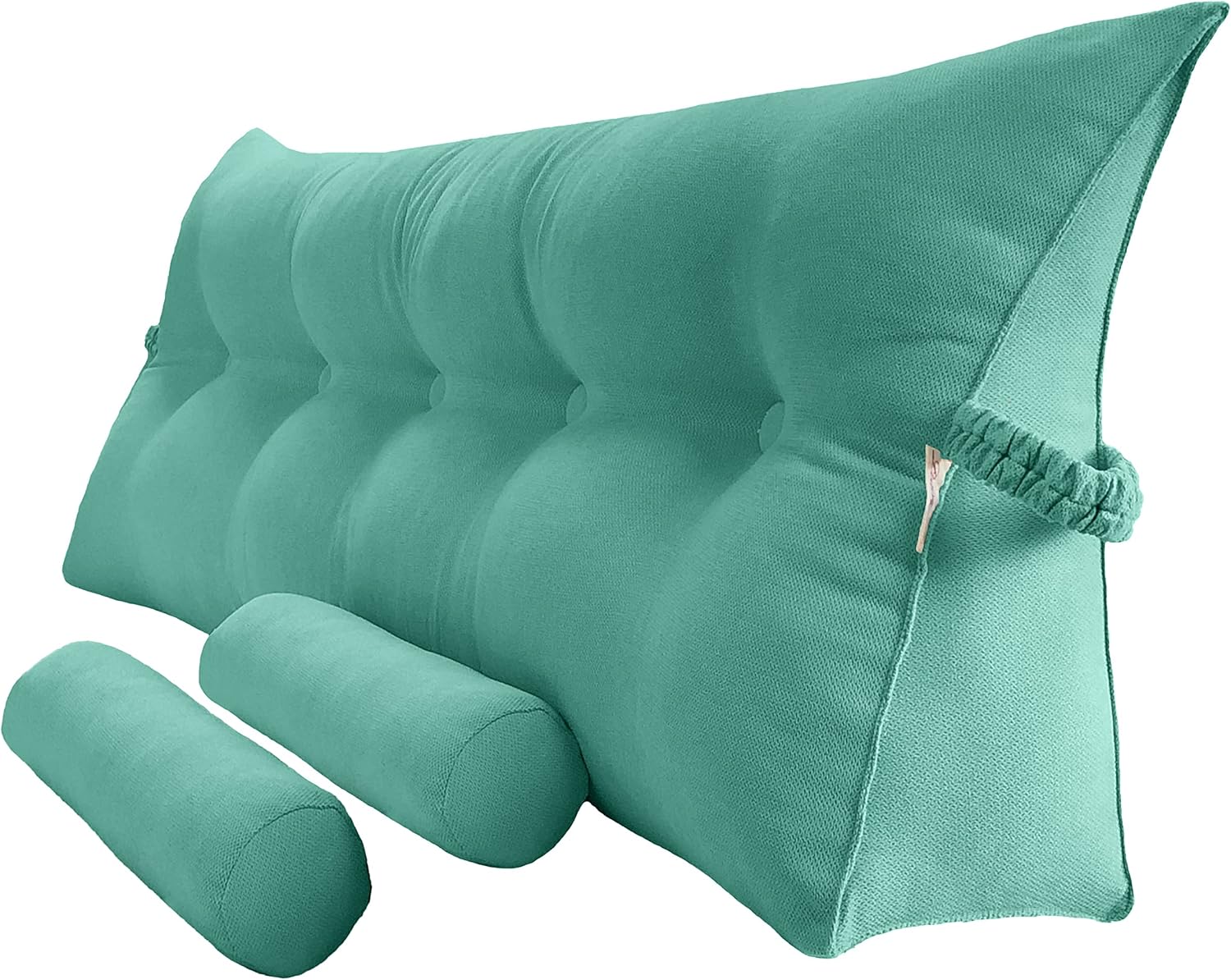Triangular Reading Bedrest Pillow Large Bolster Cushion Headboard Backrest Wedge Pillow with Two Detachable Roll Pillows for Neck & Lumbar Support (Turquoise, California King 71x8x20 inches)