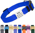 GoTags Personalized Dog Collar with Nameplate, Adjustable Dog Collar with Custom Engraved Slide On Pet ID Tag in Stainless Steel, Silent, No Noise Dog Tag for Large Medium and Small (Blue, Medium)