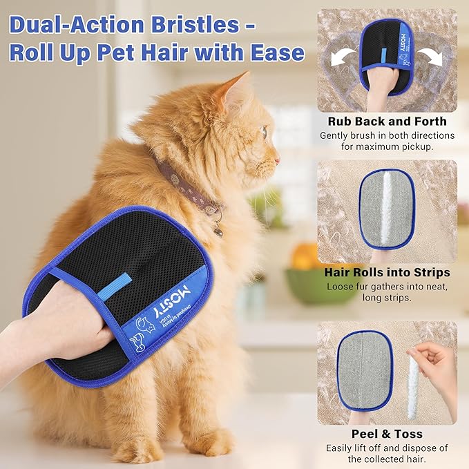 Pet Hair Removal Glove,Double Sided Electrostatic, Reusable Cat & Dog Hair Remover Mitt for Furniture, Couch, Carpet, Car Seat, Quick Cleaning Grooming Glove,1Pcs