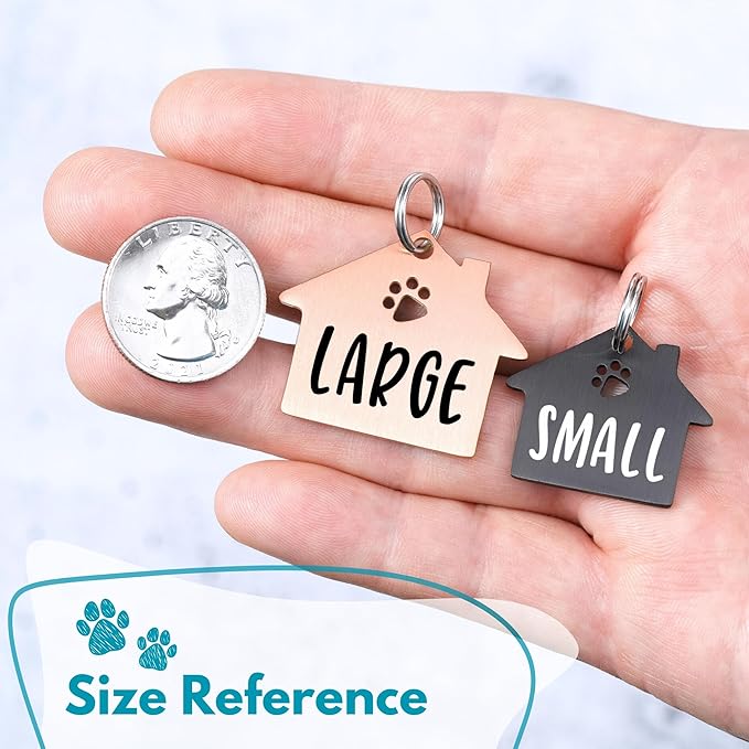 Ultra Joys Dog Tags Personalized for Pets - Hollow Paw Custom Pet ID Tag - Engraved Dog Tag for Small, Large Dogs - Large House in Black