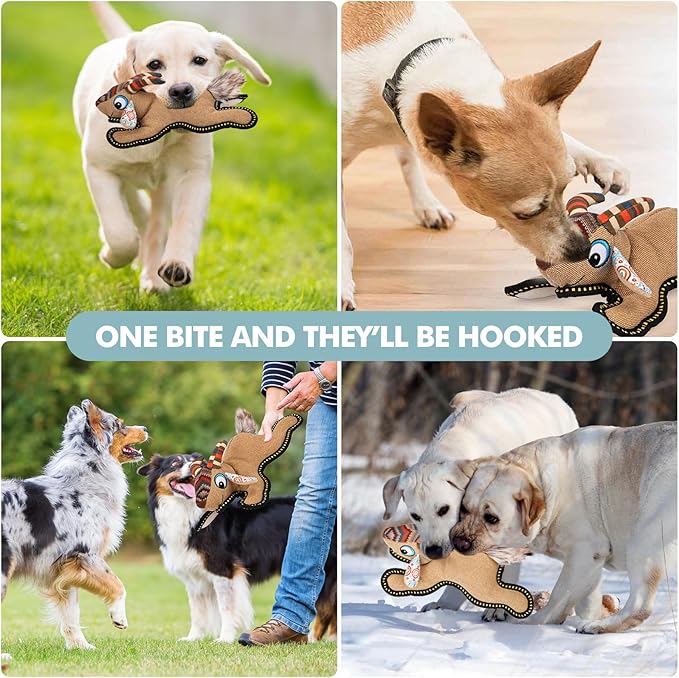Tough Durable Squeaky Dog Toys for chewers Interactive to Keep Them Busy, Funny Tug of War Dogs Toy for Small Medium Large Cute Birthday Gift (Antelope)