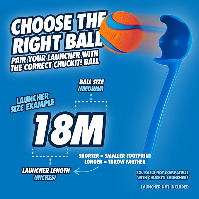 Chuckit! Dog Ball Launcher - Junior 18" with Medium (2.5"), Dog Fetch Ball Thrower, For Dogs 20-60 Pounds, Made in USA