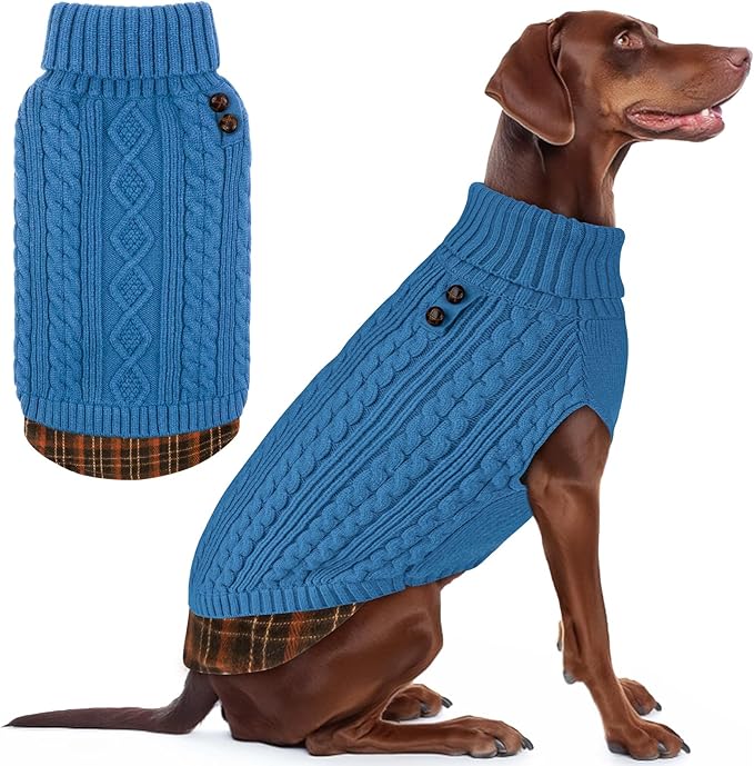 KYEESE Dog Sweater Comfy Pet Coat for Fall Winter Cold Weather Warm Turtleneck Large Dogs Sweater with Gingham Patchwork Soft Pullover Dog Sweaters for Large Dogs Stretchy Knitwear Cat Clothes