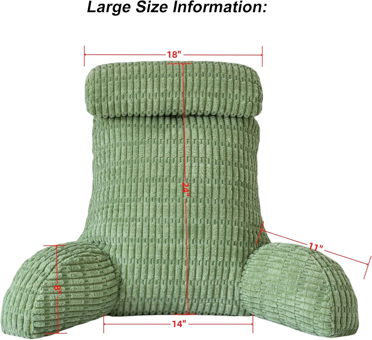 WERDIM Reading Pillow with Detachable Neck Roll, Large Back Pillow for Sitting Up in Bed Couch, Adult Bed Rest Pillow with Arms for Reading/Watching TV/Gaming, Sage