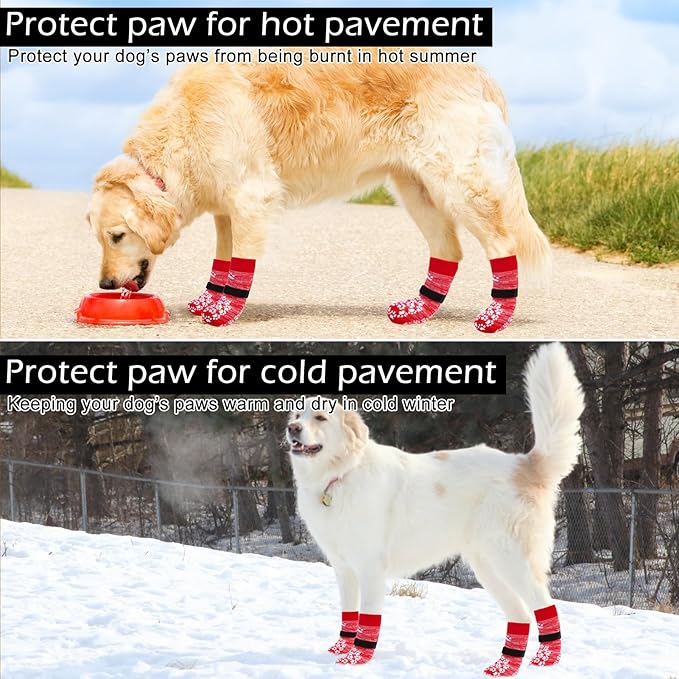 EXPAWLORER Anti Slip Dog Socks to Prevent Licking Paws, Dog Shoes for Hot Pavement, Dog Booties for Small Medium Large Senior Dogs, Traction Control Boots & Paw Protectors for Hardwood Floors-Red