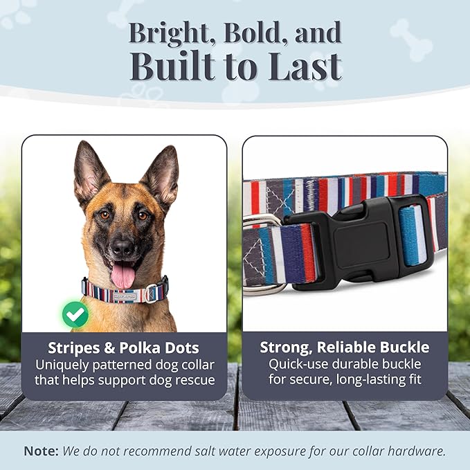 Lucky Love Dog - Adjustable Dog Collar with Easy Click Buckle for Small to Large Dogs, Durable, & Comfortable for Male & Female Dogs, Pet Collar for Puppies & Adult Ones - Linus, Large