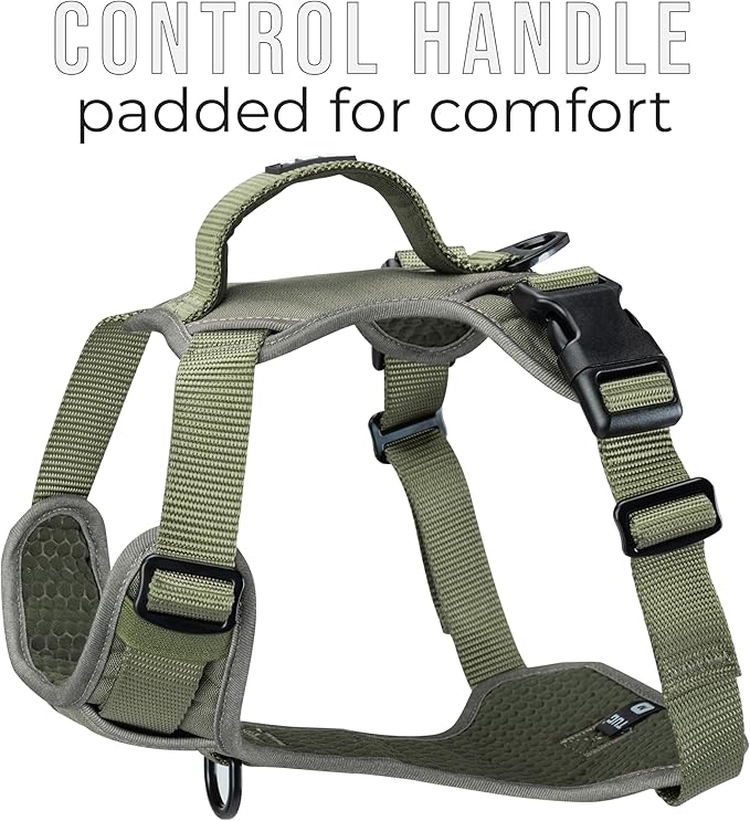TUG Dog Harness with 2 Leash Connection Points | Adjustable, Padded, Lightweight | Handle on Back | No-Pull Front Clip (Medium, Green)