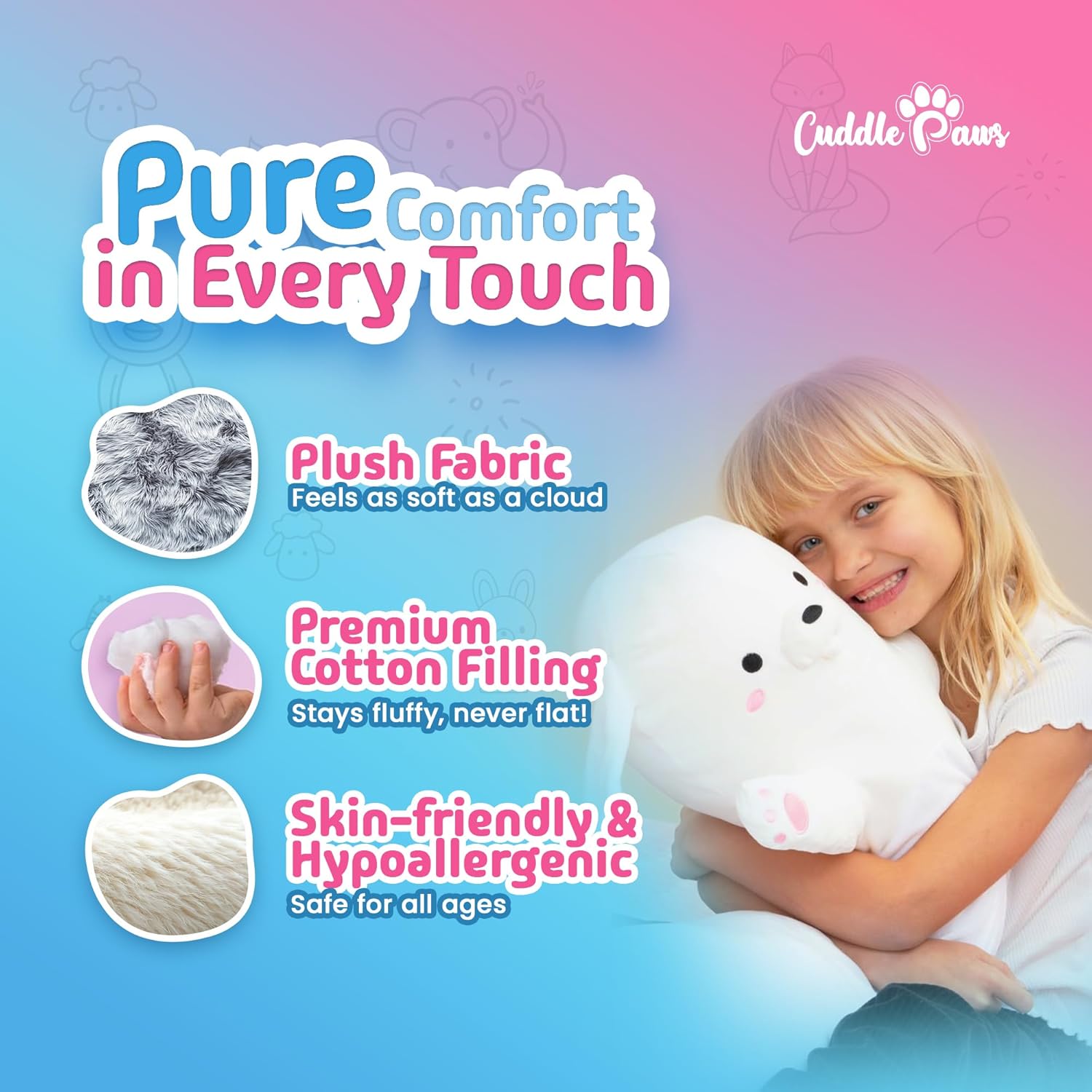 Big Bunny Plush Body Pillow for Kids | Long Stuffed Animal Cuddle Pillow | Soft Hugging Toy | Plushie Gift for Girls & Boys | Long Plush Body Pillow for Sleep & Comfort | Small, 23 Inches