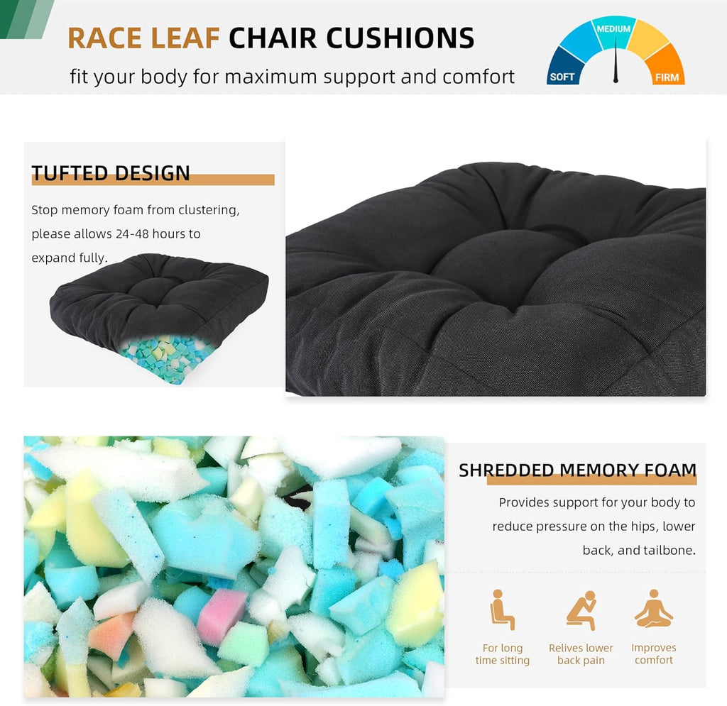 RACE LEAF Patio Chair Cushions 17x17 Inch 4 Pack, Memory Foam Outdoor Cushions Water Resistant Non-Slip Tufted for Garden Chair (Black)