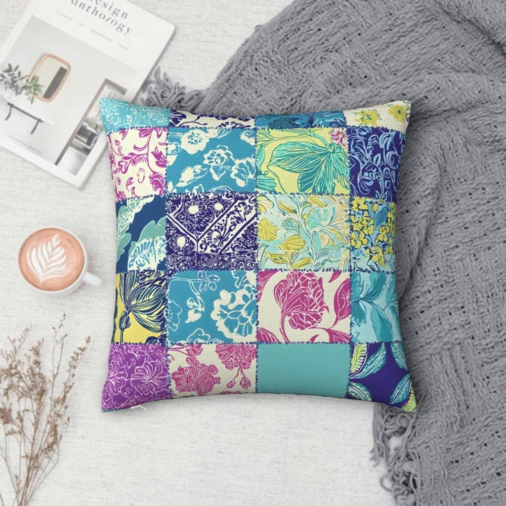 Throw Pillow Covers 18x18 Set of 2,Patchwork-Inspired Print Cushion Covers, Decorative Square Pillowcases for Couch, Bedroom, Living Room