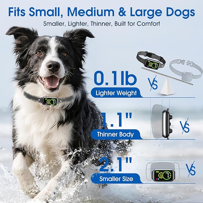 1S Stop Barking Smart Dog Bark Collar, Humane Anti Barking Device with Beep & Vibration, 7 Adjustable Sensitivity, Ultra-Light Bark Collar for Small Medium Large Dogs IP67 Waterproof Indoor Outdoor