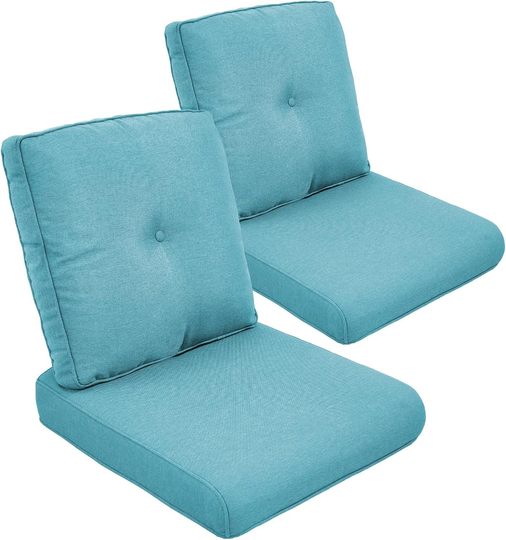Outdoor Chair Cushion Set of 2, Waterproof Outdoor Seat Cushions 25x22 , Patio Chair Cushions for Outdoor Furniture, Couch Cushion Replacement, Include 2 Back & 2 Seat Cushions, Button/CyanBlue