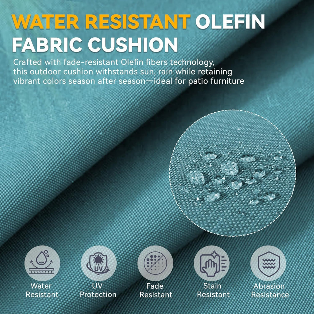 Outdoor Cushion Set for Furniture Patio Furniture, UV Resistant, Water Resistant - 6 Inch Thick Foam Garden Cushions– 24x24 Inch Patio Seat Covers for Chair/Sofa/Couch | Peacock Green | 9-Pack |