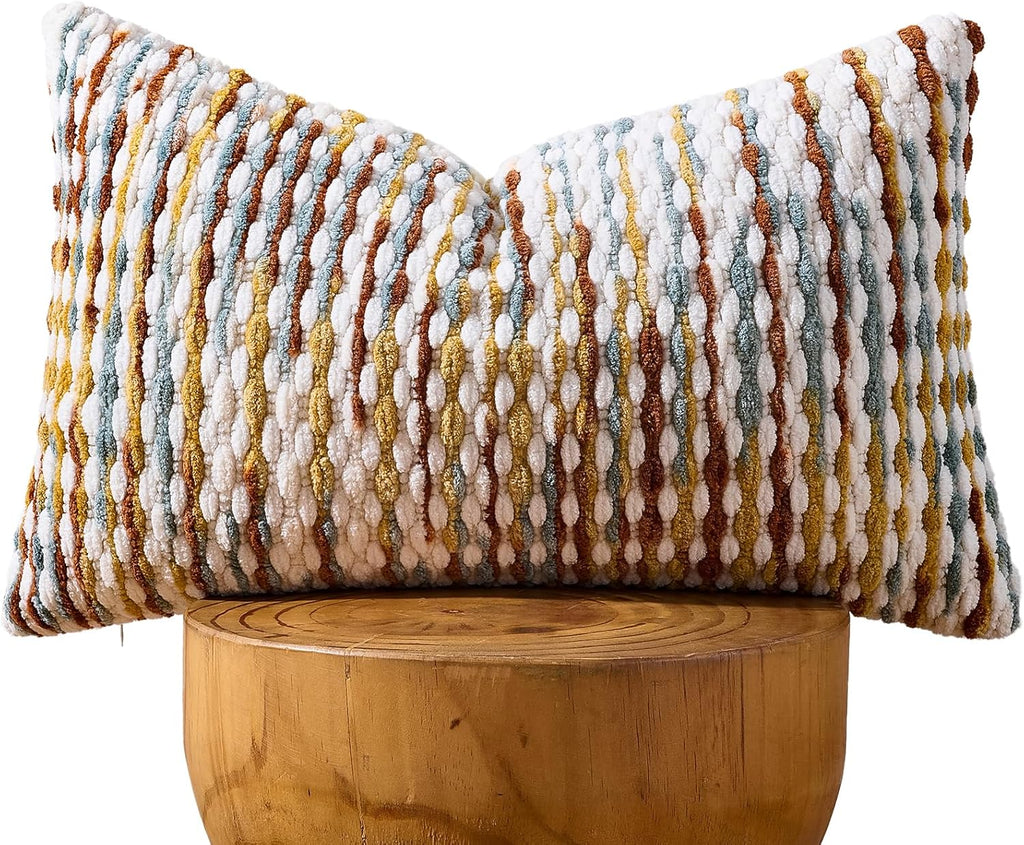 AmHoo Boho Chenille Pillow Cover Decorative Tufted Pillowcase for Couch Bed Sofa Bedroom Living Room Modern 12 x 20-Inch Brown